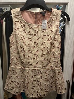 Ann Taylor Ivory Lace Peplum Top with Blush Lining